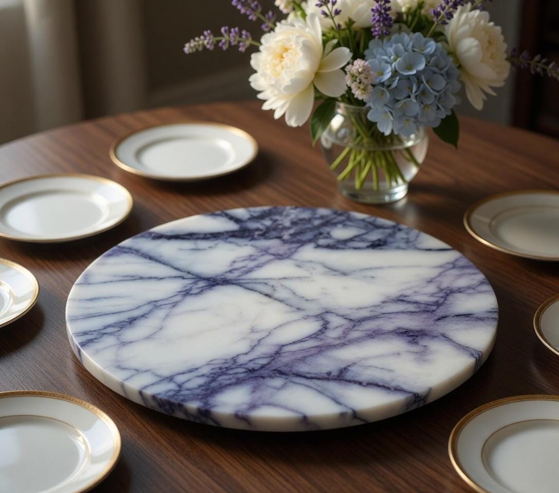 Amethyst Blue Marble Lazy Susan 12" diameter  perfect for an elegant addition for your table FREE SHIPPING.