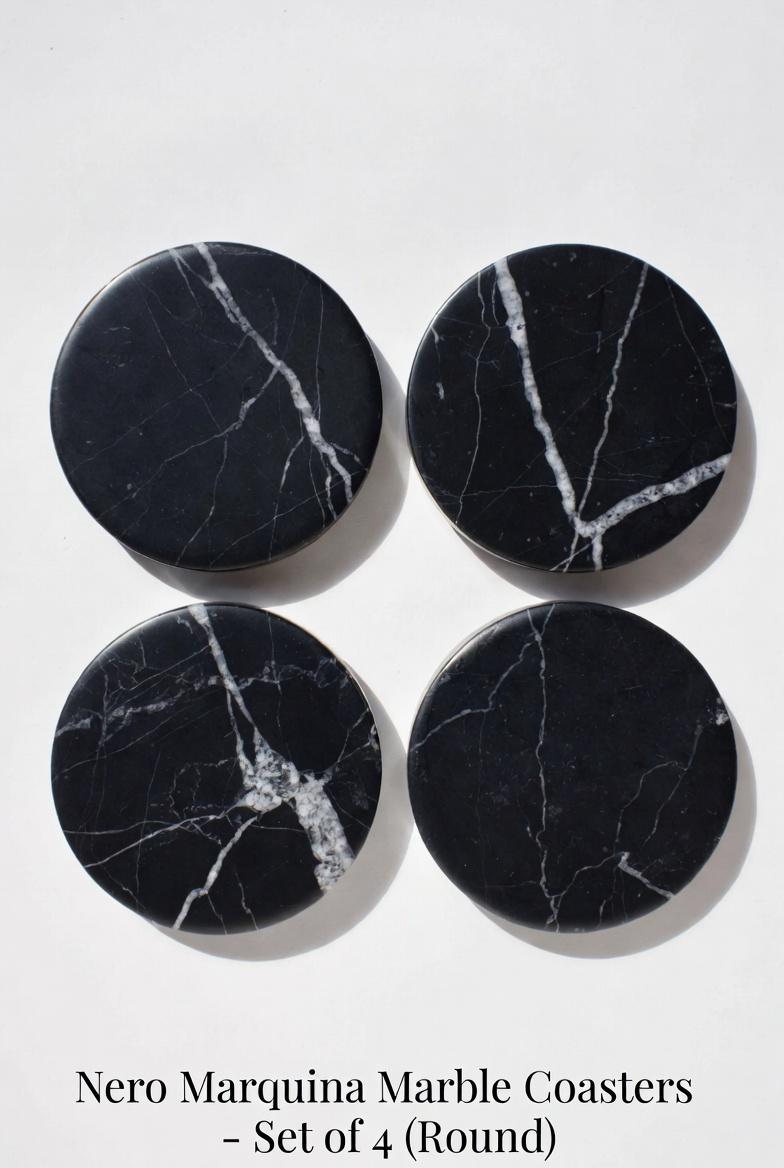 Mixed White Nero Marquina Marble Coasters Beautiful Black with white Handmade set of 4 coasters 4 round, 4 square or 2 of each
