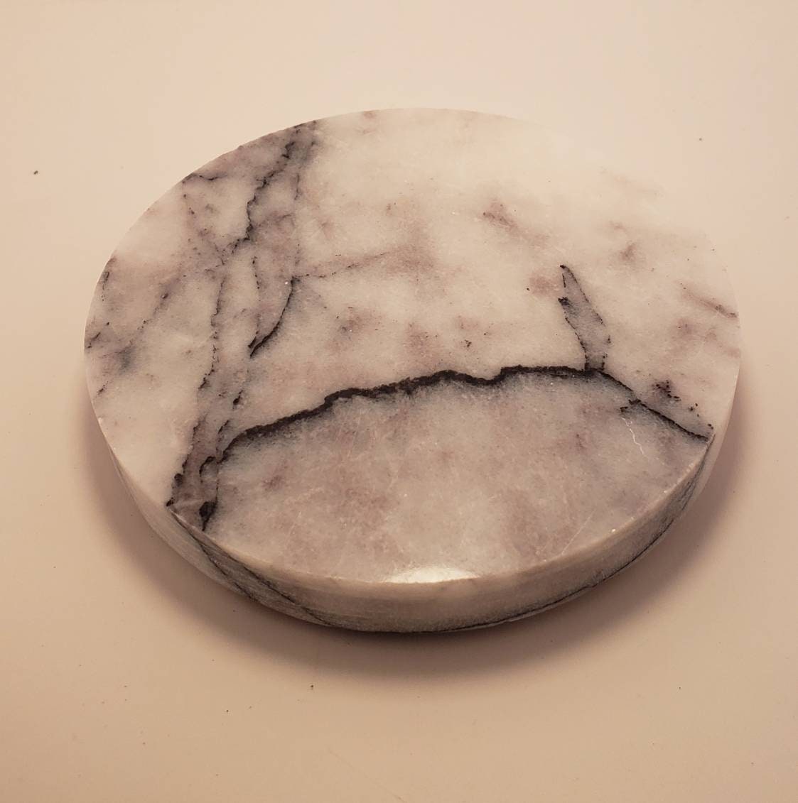 Set of 4 Handmade Amethyst Blue Marble  Coasters a beautiful creamy white marble with strong blue veining set of 4" Round, square or mix