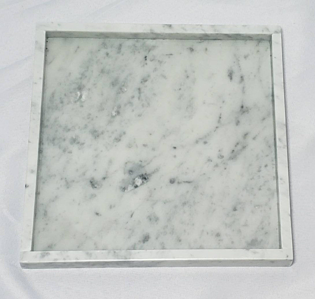 Handmade Bianco Carrara Marble Tray, Table Centerpiece (12"x12")