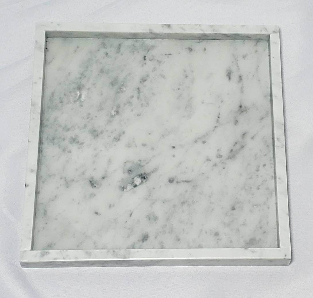 Handmade Bianco Carrara Marble Tray, Table Centerpiece (12"x12")