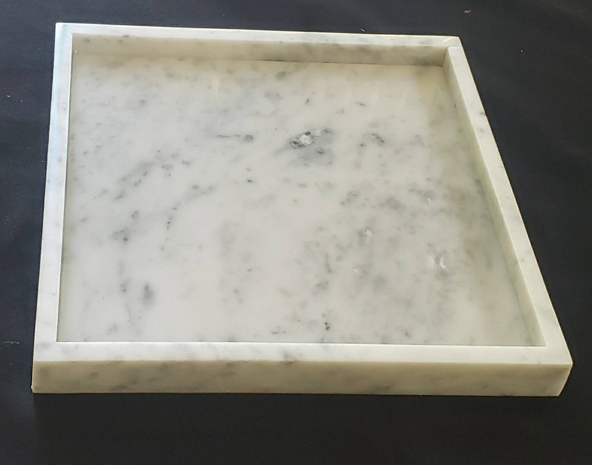 Handmade Bianco Carrara Marble Tray, Table Centerpiece (12"x12")