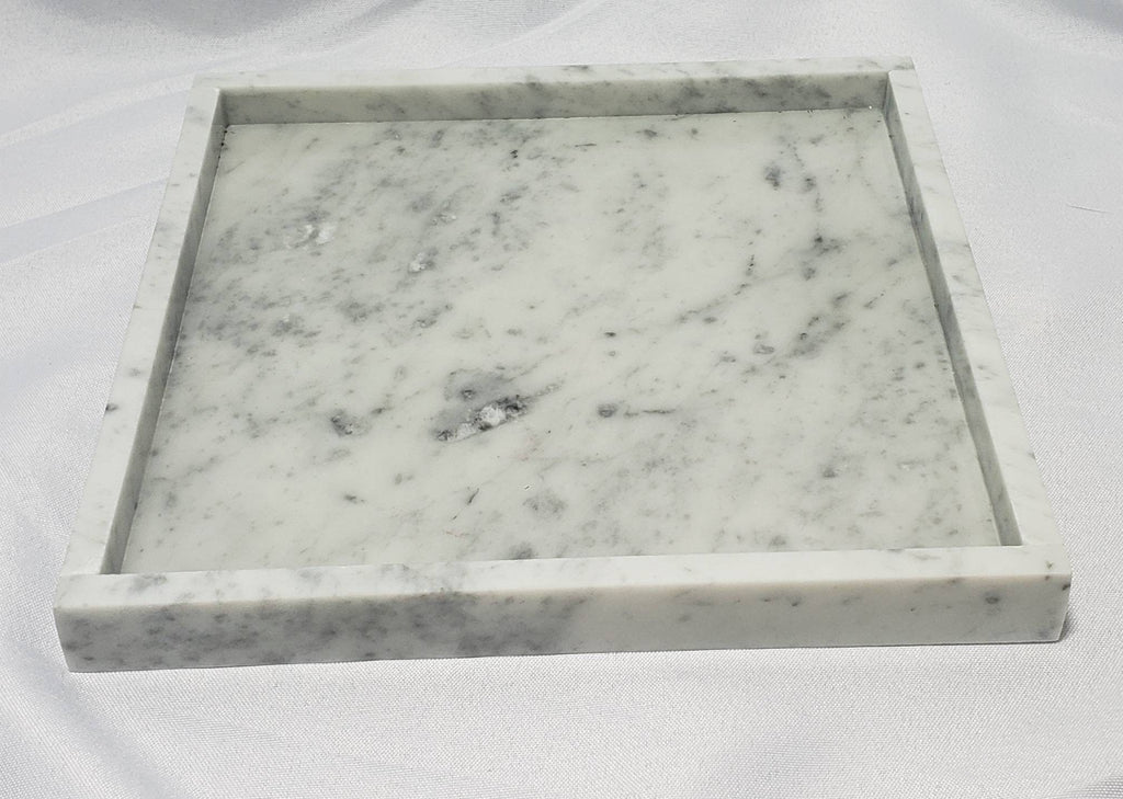 Handmade Bianco Carrara Marble Tray, Table Centerpiece (12"x12")