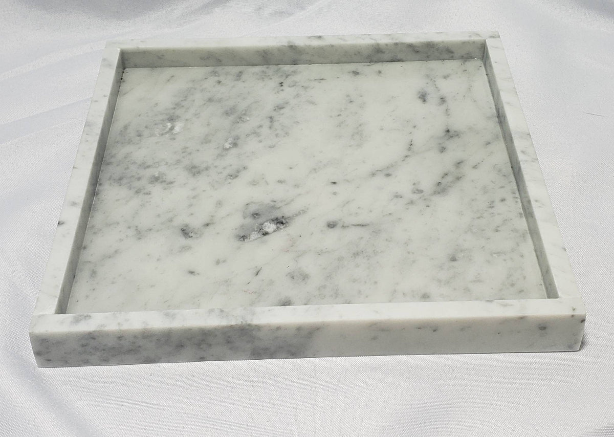 Handmade Bianco Carrara Marble Tray, Table Centerpiece (12"x12")