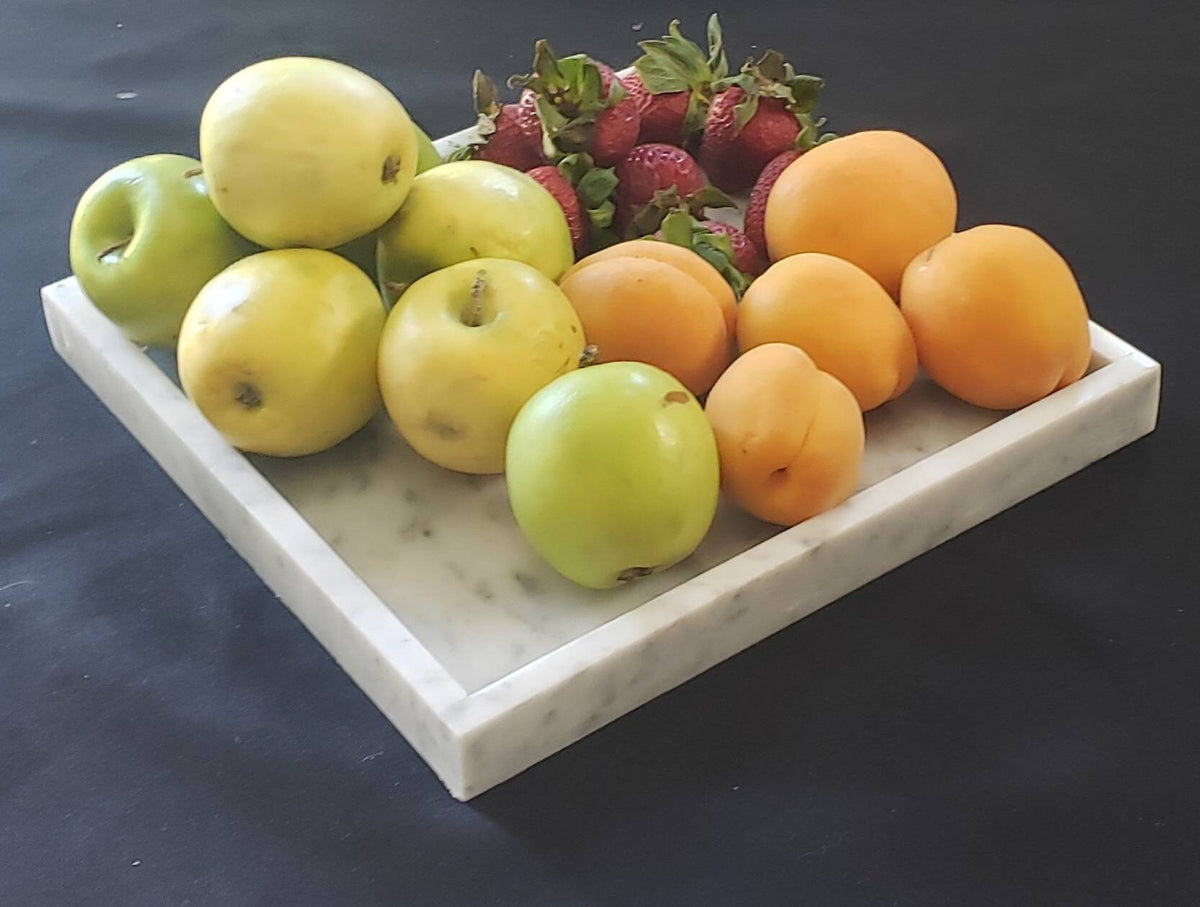 Handmade Bianco Carrara Marble Tray, Table Centerpiece (12"x12")