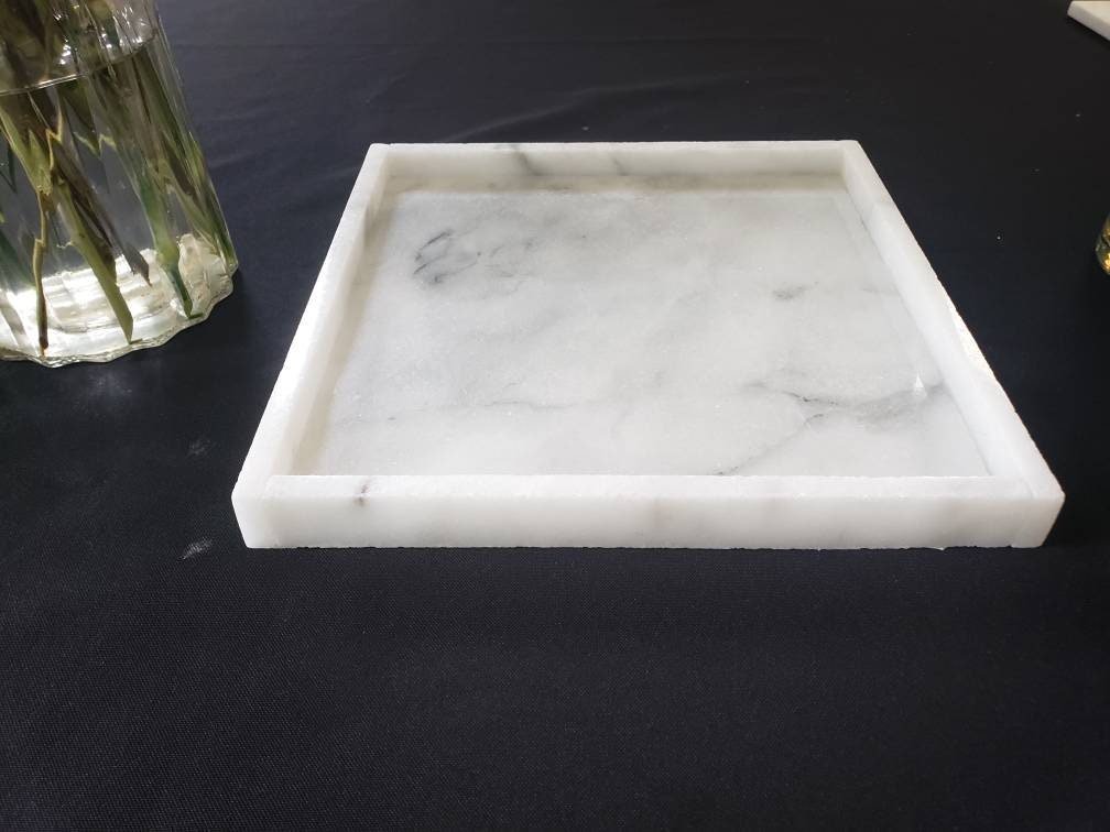 Handmade Glacier White Marble Tray 12" × 12" x 1"(height), Free Shipping Beautiful perfect for a centerpiece a great housewarming gift.