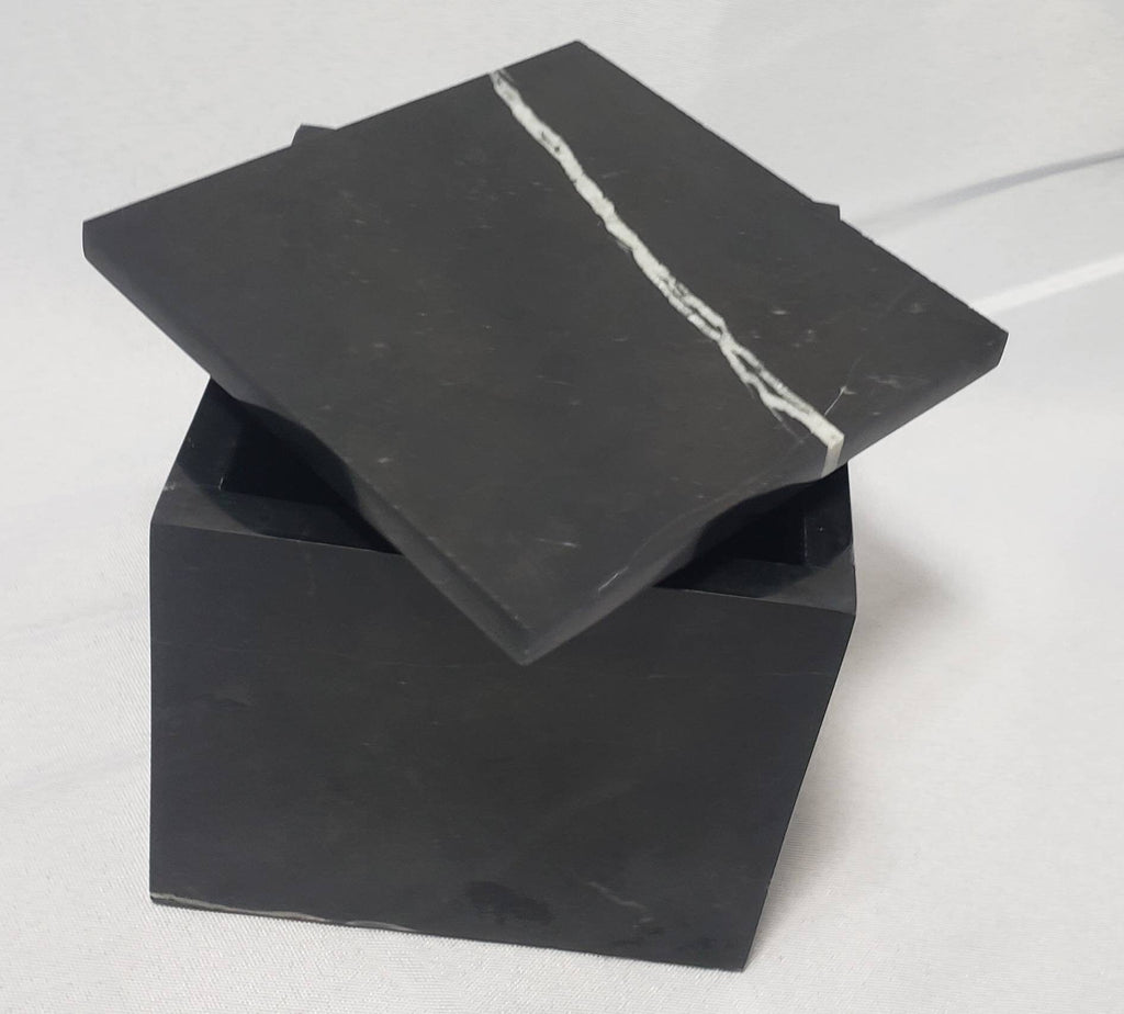 Handmade Nero Marquina Marble Box 5"×5"×5" polished inside and out,  perfect as a gift box.