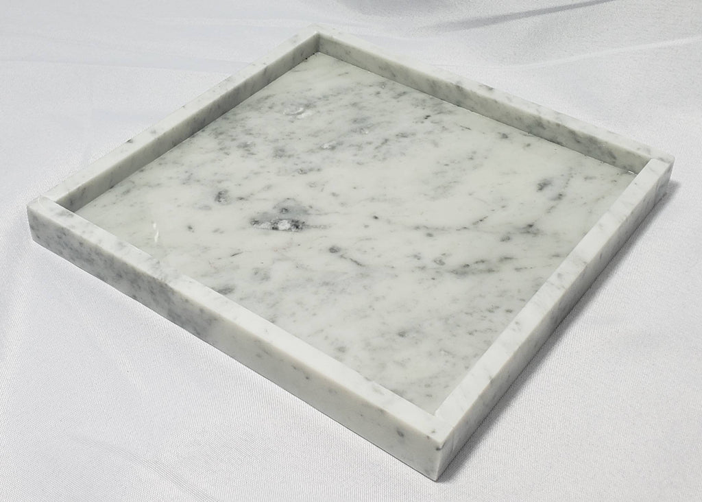 Handmade Bianco Carrara Marble Tray, Table Centerpiece (12"x12")