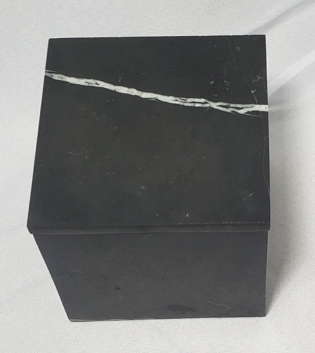 Handmade Nero Marquina Marble Box 5"×5"×5" polished inside and out,  perfect as a gift box.