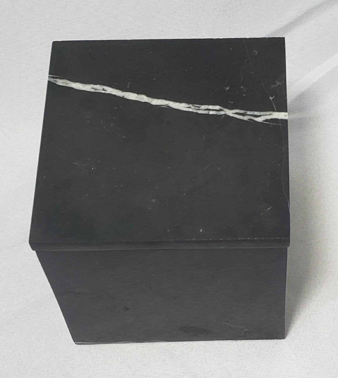Handmade Nero Marquina Marble Box 5"×5"×5" polished inside and out,  perfect as a gift box.