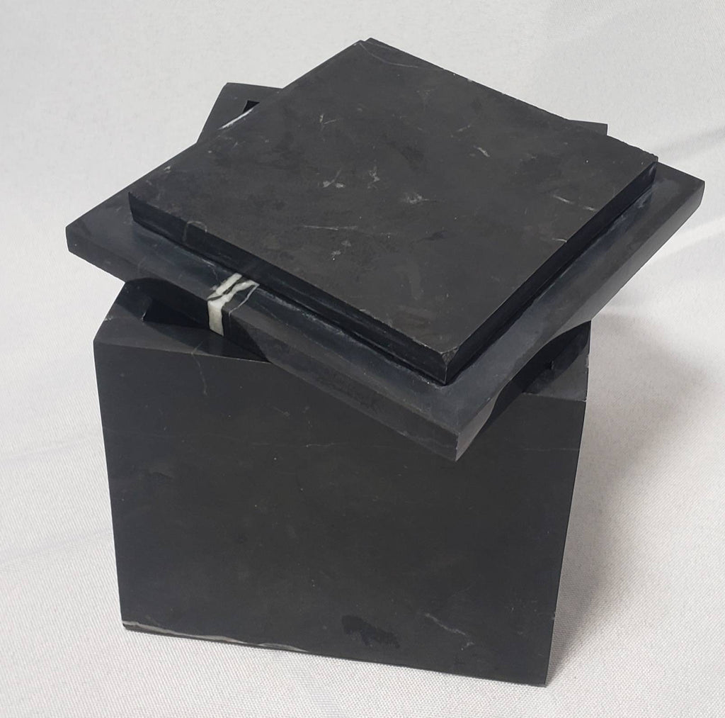 Handmade Nero Marquina Marble Box 5"×5"×5" polished inside and out,  perfect as a gift box.