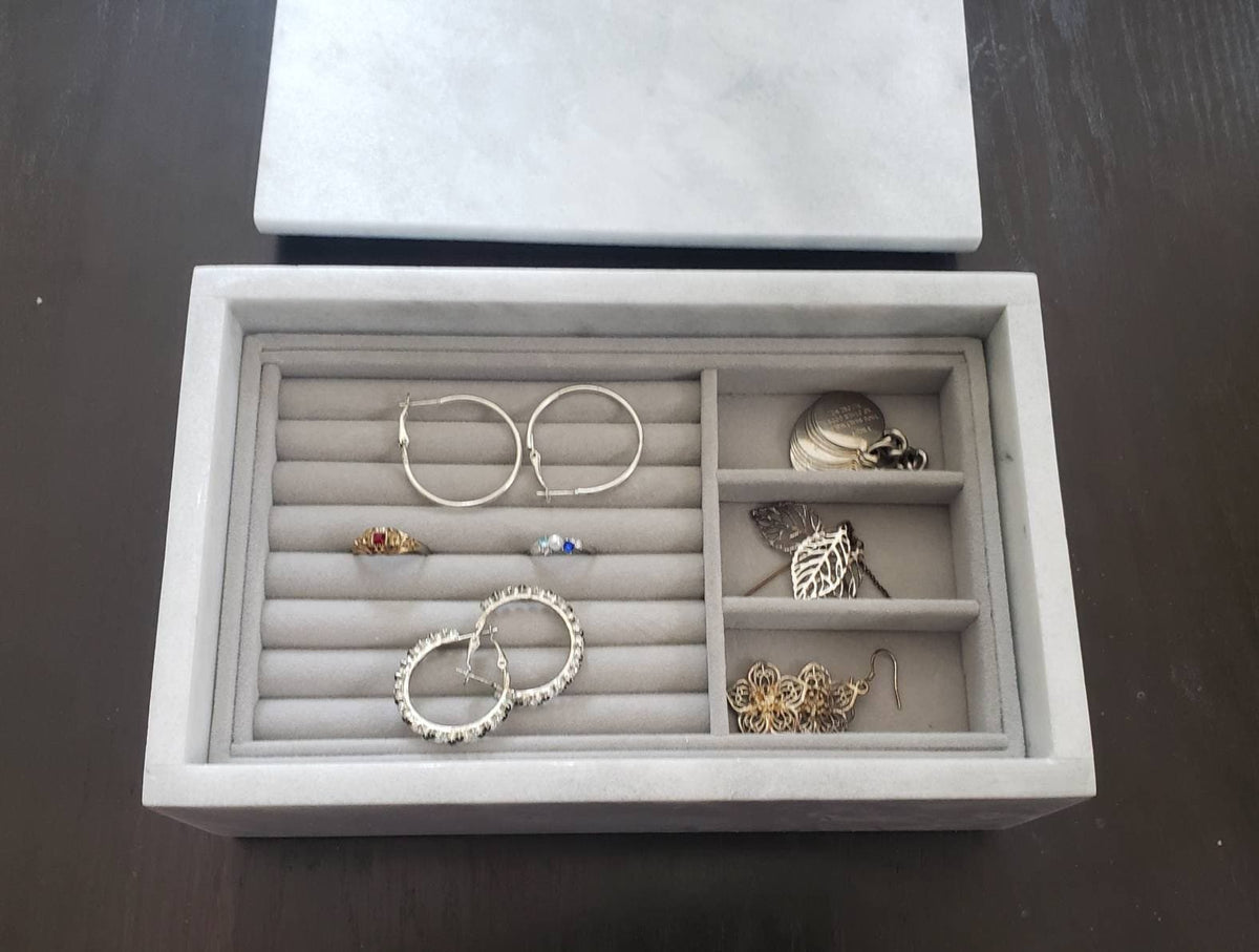 Marble Jewelry Box Ocean Silver Marble 9 1/4" × 5 3/4" height 3 1/2" Free Shipping Includes 2 for storage trays