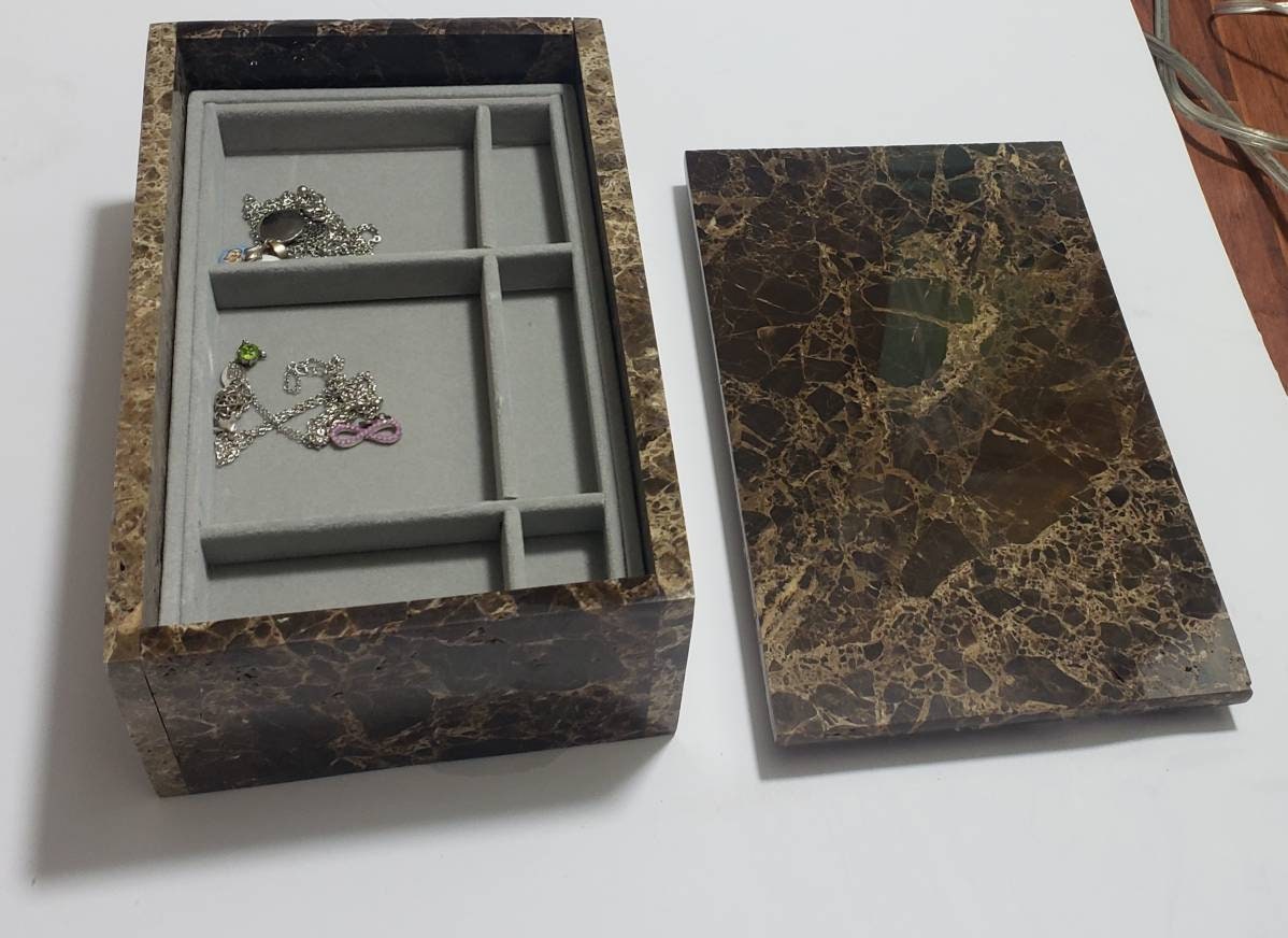 Emperador Dark Marble Jewelry Box 9 1/4" × 5 3/4" height 3 1/2" A Luxerious Deep shades of brown Free Shipping