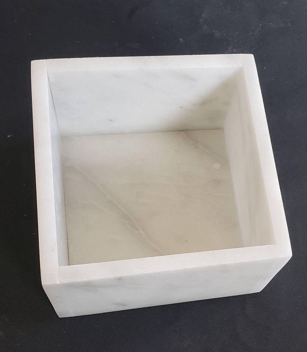 Handmade Glacier White Marble Box: Elegant Desk & Kitchen Storage(6X6X4)