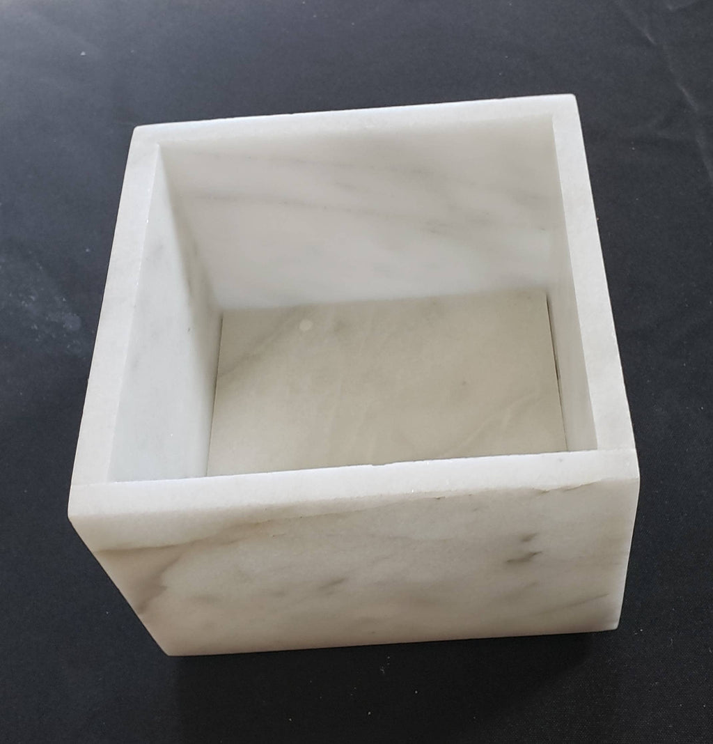 Handmade Glacier White Marble Box: Elegant Desk & Kitchen Storage(6X6X4)