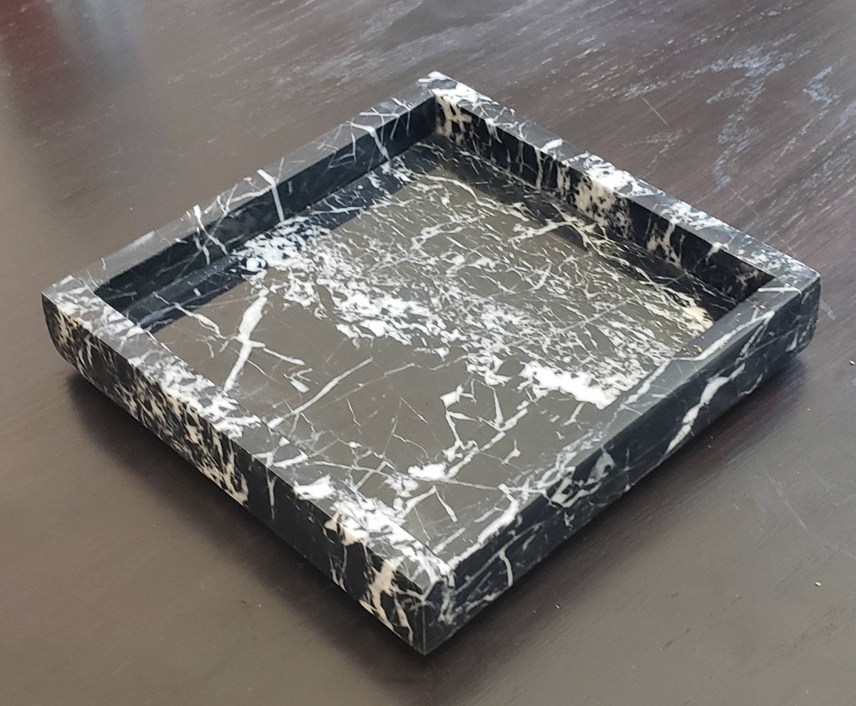 Mixed White Nero Marquina Marble Tray 6" × 6" height 1", perfect for your nightstand, bathroom, or perfect as base of a reed diffuser.
