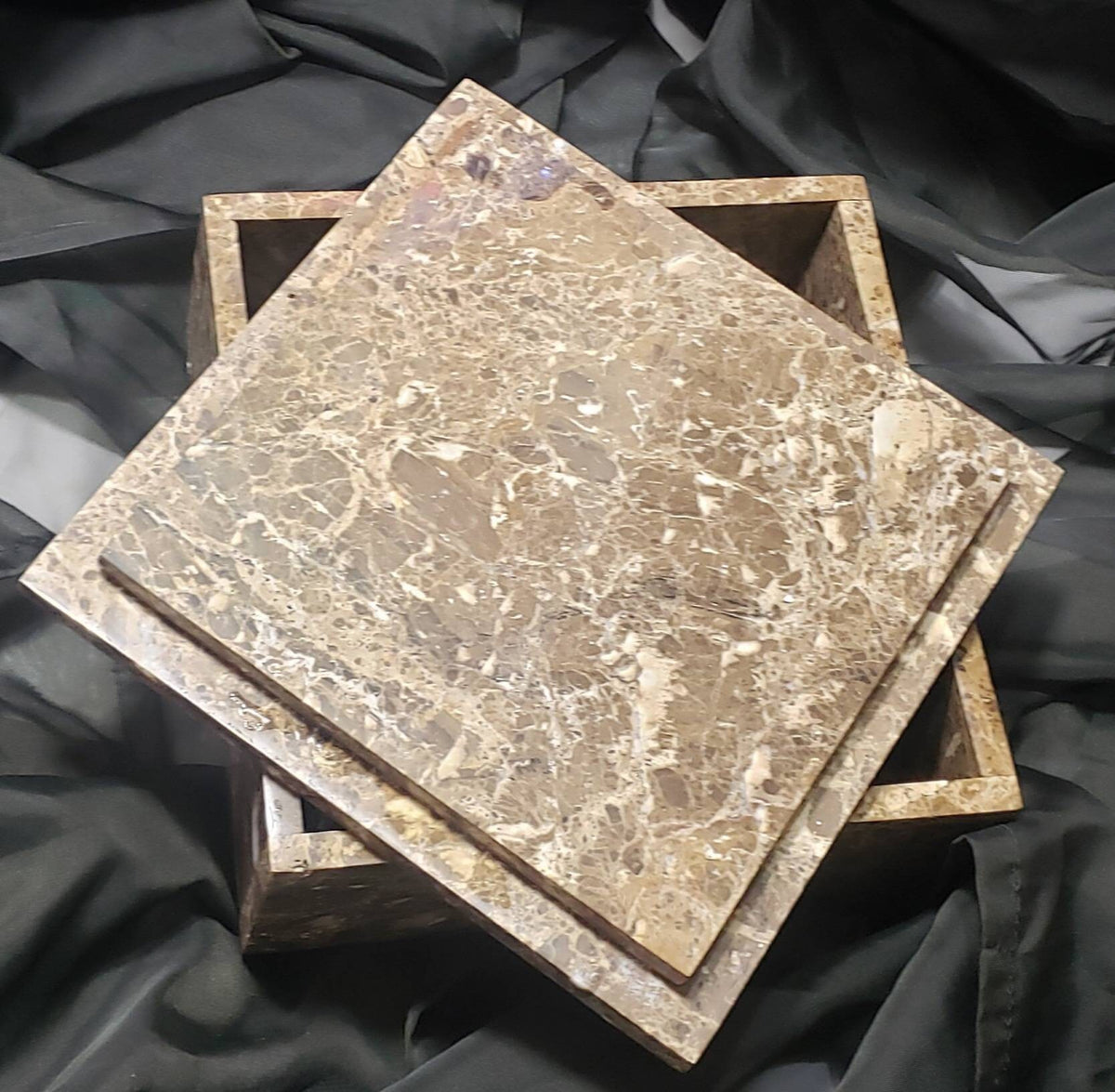 Handmade Emperador Light Marble Box 7 3/4"×7 3/4" height 3 5/8" Free Shipping