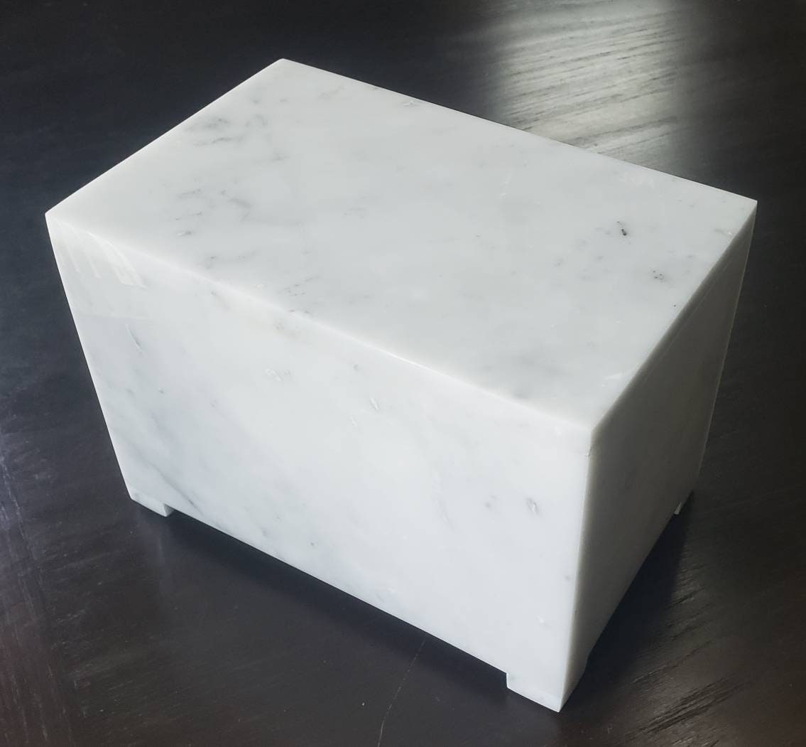 Handmade Stone Pet Urn 8 1/2" x 5 1/2" Height 6 1/2" avaliable in a variety of stone types and colors. Free Shipping.