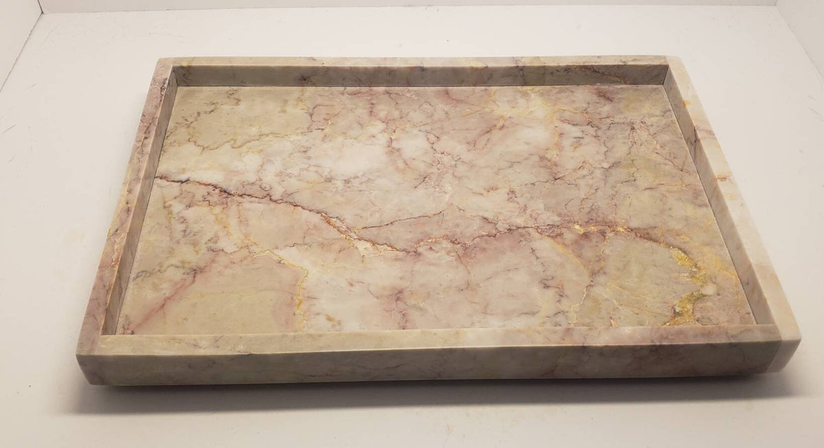 Handmade Dynasty Cream Marble Tray,Stone Tray (12"x8"x1") perfect centerpiece for your table