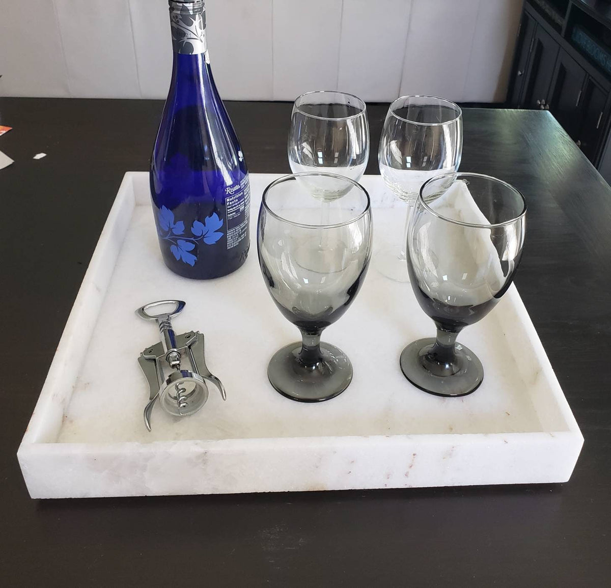 Handmade Ocean White Marble Tray 16" × 16" x 2"(height), Free Shipping Beautiful perfect for a centerpiece a great housewarming gift.