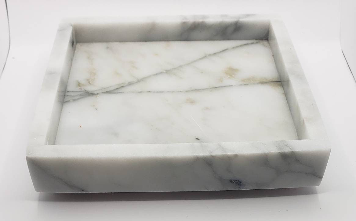 Handmade Calcutta Storia Tray 6" × 6" height 1", perfect for your nightstand, bathroom, or change tray beautiful decor