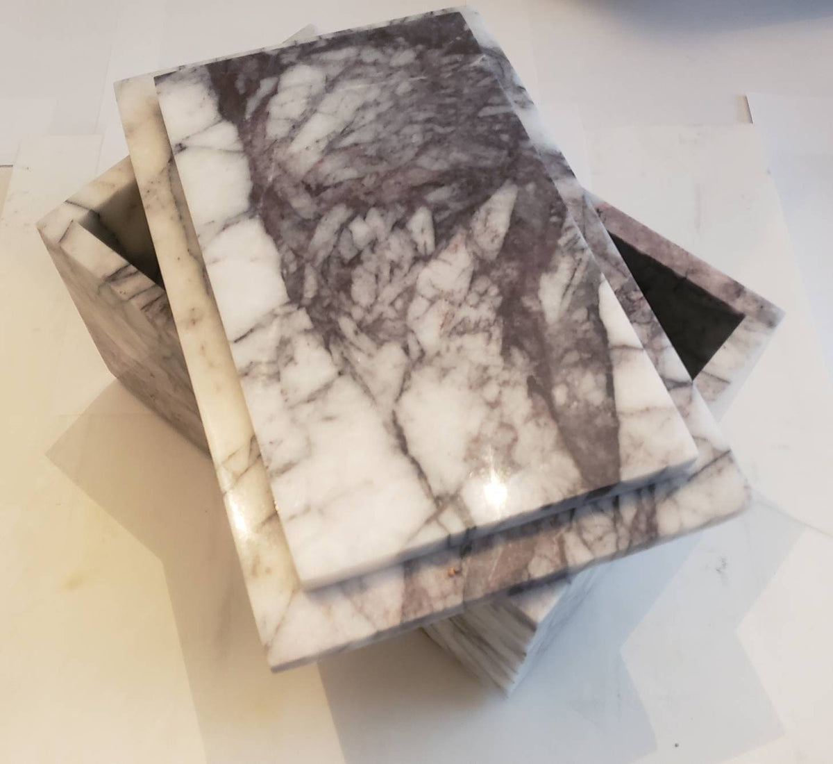 3 Tiered Large Amethyst Blue Marble Jewelry Box 9 1/2" × 6" height 4 3/4" Handmade Handcrafted Free Shipping
