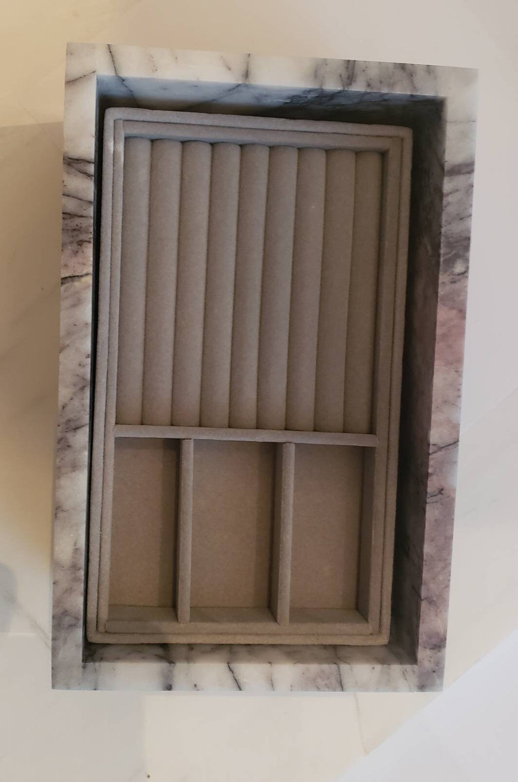 3 Tiered Large Amethyst Blue Marble Jewelry Box 9 1/2" × 6" height 4 3/4" Handmade Handcrafted Free Shipping
