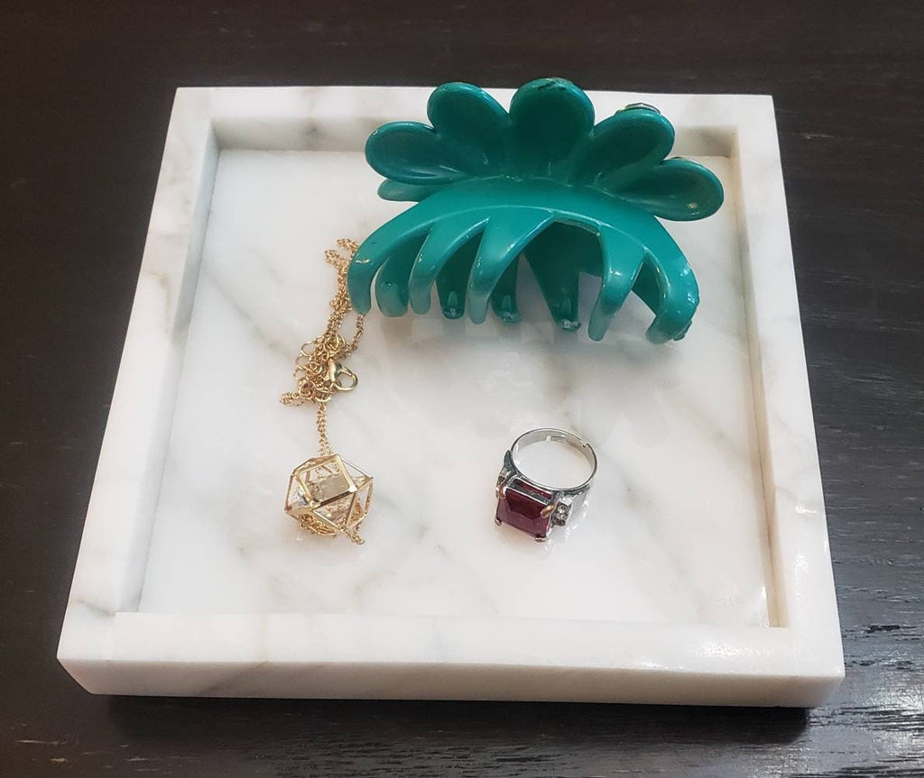 Handmade Calacatta Gold Marble Tray 6" × 6" height 1", perfect for your nightstand, bathroom, or I use them as trinket tray. Free Shipping