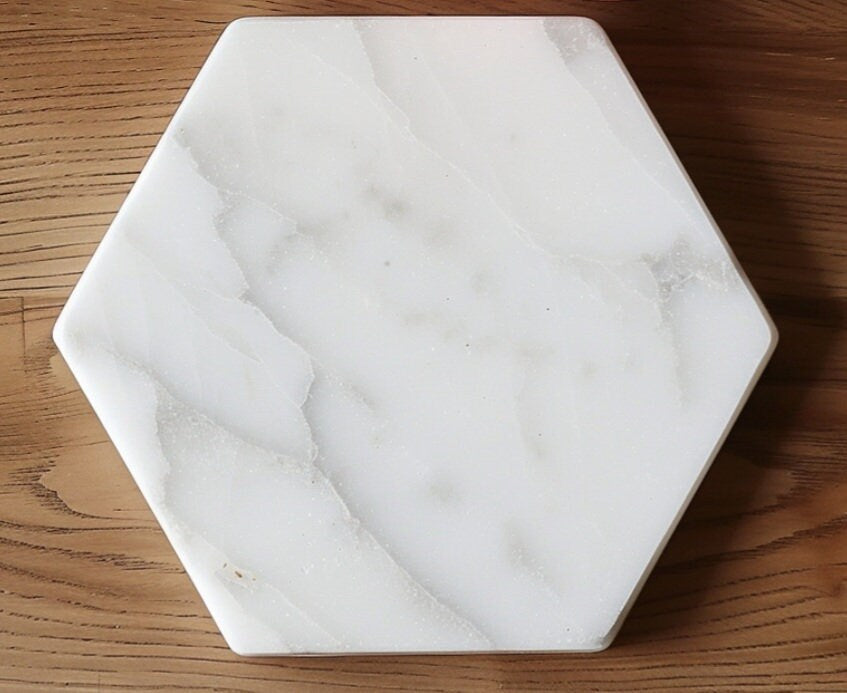 Mountain White Marble Hexagon 6"-24" Trivets / Tabletops / Decorative Marble Pieces in many sizes FREE SHIPPING