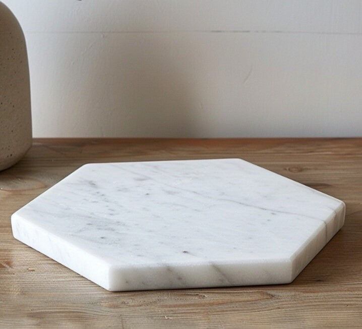Mountain White Marble Hexagon 6"-24" Trivets / Tabletops / Decorative Marble Pieces in many sizes FREE SHIPPING