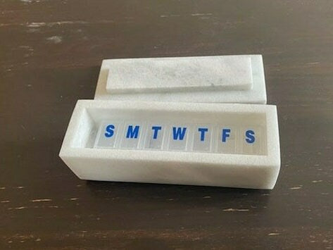 Glacier White marble pill shorter box 7"×2 1/4" height 2 3/8" with weakly pill organizer FREE SHIPPING