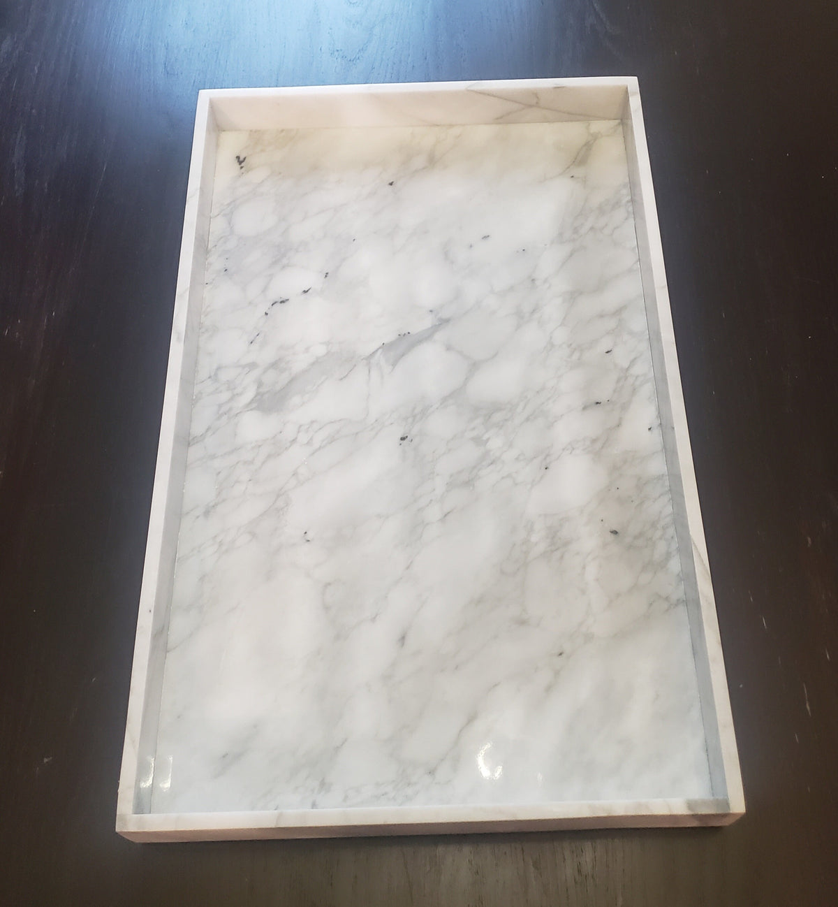 Handmade Bianco Carrara Marble Serving Tray, Elegant Centerpiece (22"x12 3/4")