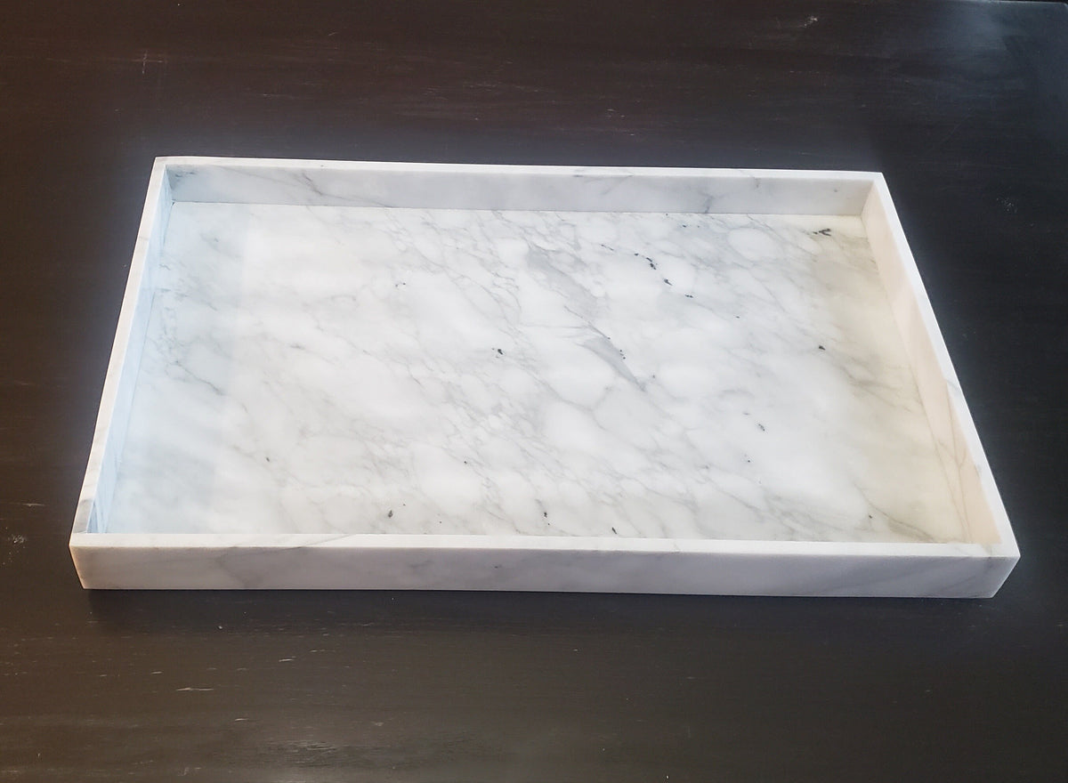 Handmade Bianco Carrara Marble Serving Tray, Elegant Centerpiece (22"x12 3/4")