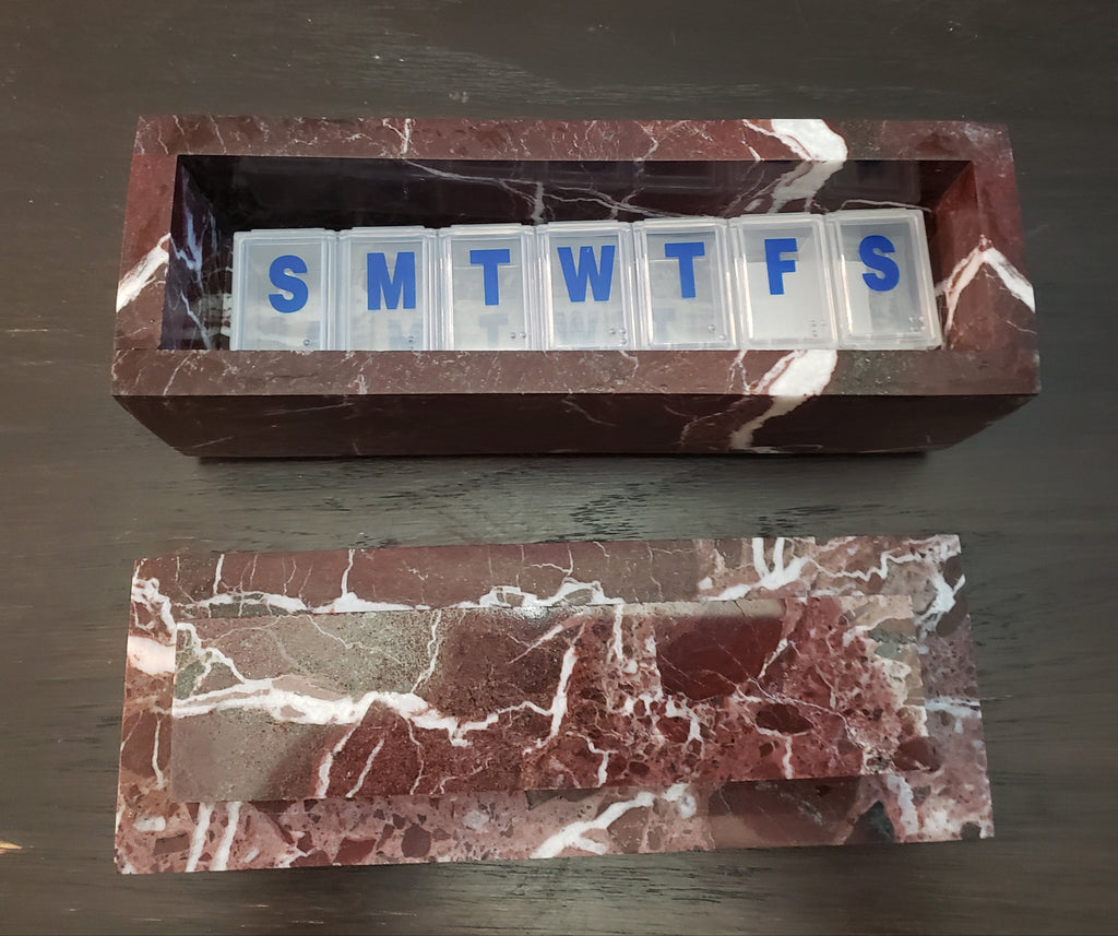 Rosso Levanto Red Marble Pill box marble box 7"×2 1/4" height 2 3/8" box with weakly pill organizer FREE SHIPPING