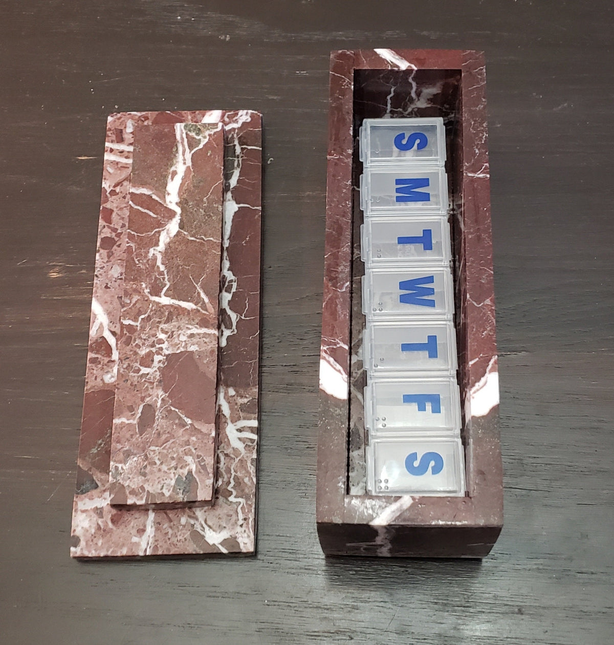 Rosso Levanto Red Marble Pill box marble box 7"×2 1/4" height 2 3/8" box with weakly pill organizer FREE SHIPPING