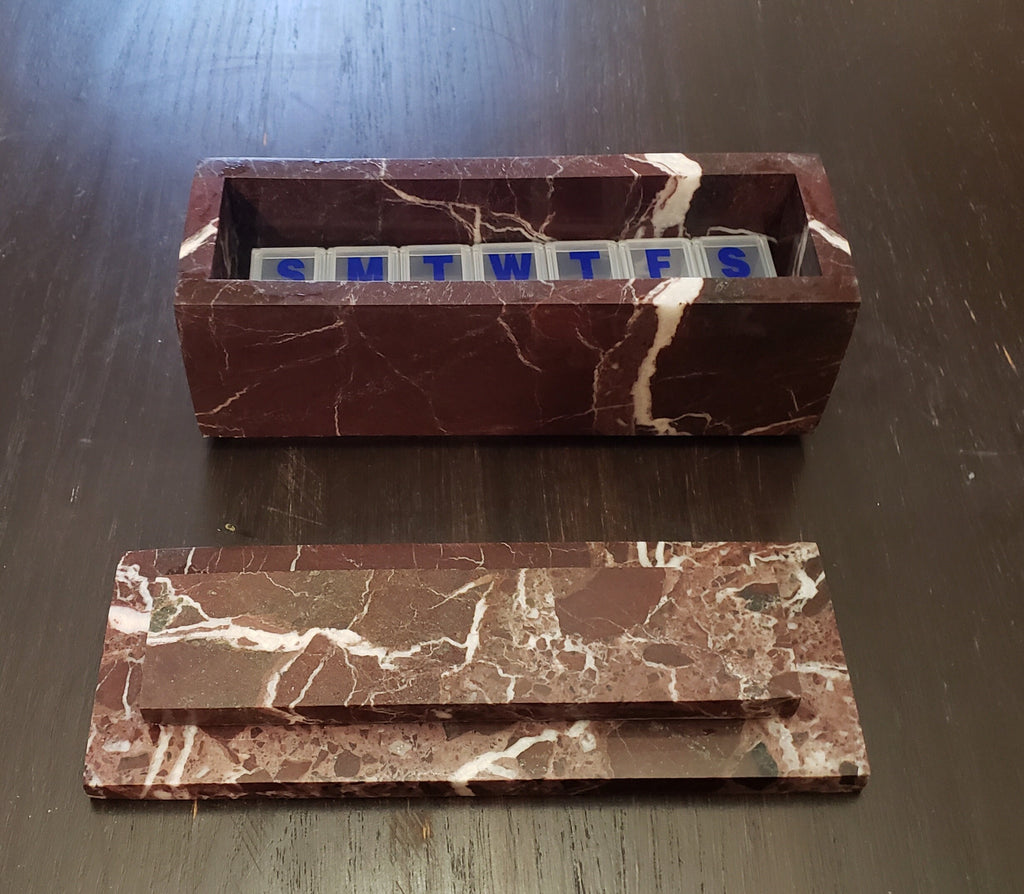Rosso Levanto Red Marble Pill box marble box 7"×2 1/4" height 2 3/8" box with weakly pill organizer FREE SHIPPING