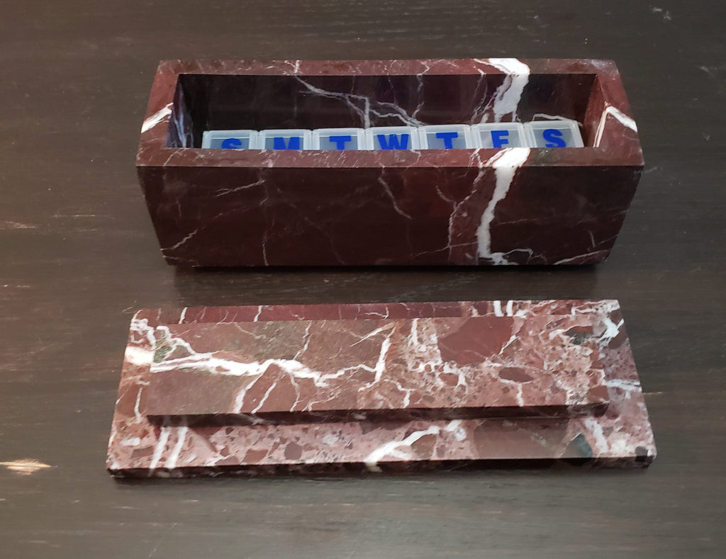 Rosso Levanto Red Marble Pill box marble box 7"×2 1/4" height 2 3/8" box with weakly pill organizer FREE SHIPPING