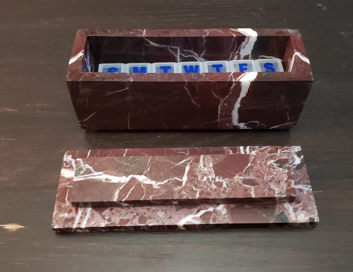 Rosso Levanto Red Marble Pill box marble box 7"×2 1/4" height 2 3/8" box with weakly pill organizer FREE SHIPPING