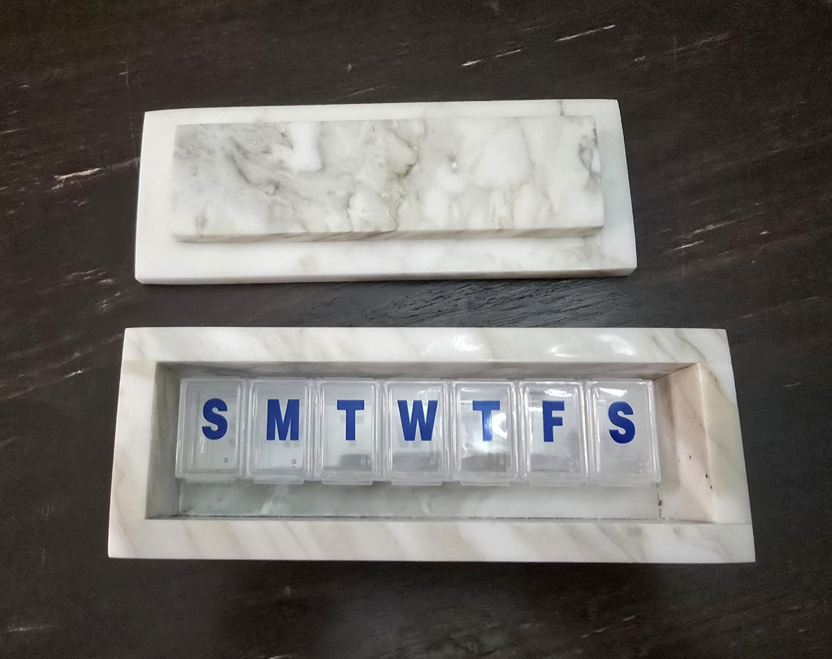 Marble Box weekly pill organizer box 7"×2 1/4" height 2 3/8" available in a variety of stone types with weakly pill organizer FREE SHIPPING