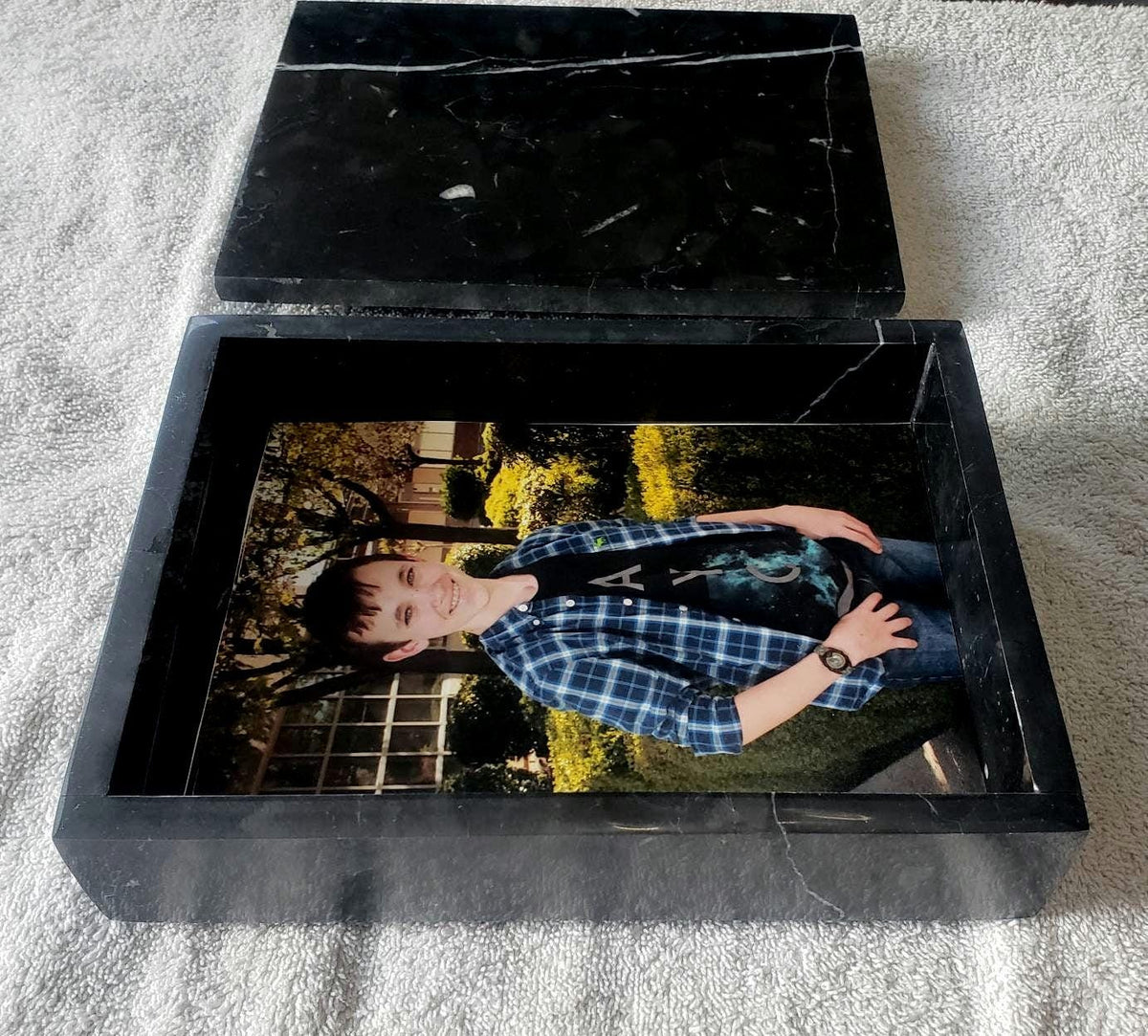 Nero MarquinaMarble photo box 8"×6" height 2" fits 5×7 pictures perfectly Handmade Free Shipping