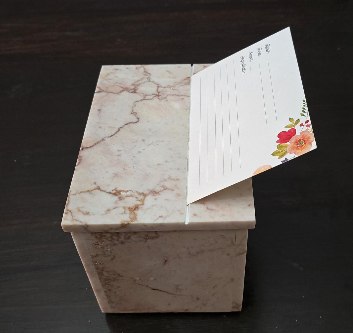 Marble Recipe Box Coral Notte Pink Marble 8"×6" height 6 1/2" fits 7x5 recipe cards Free Shipping