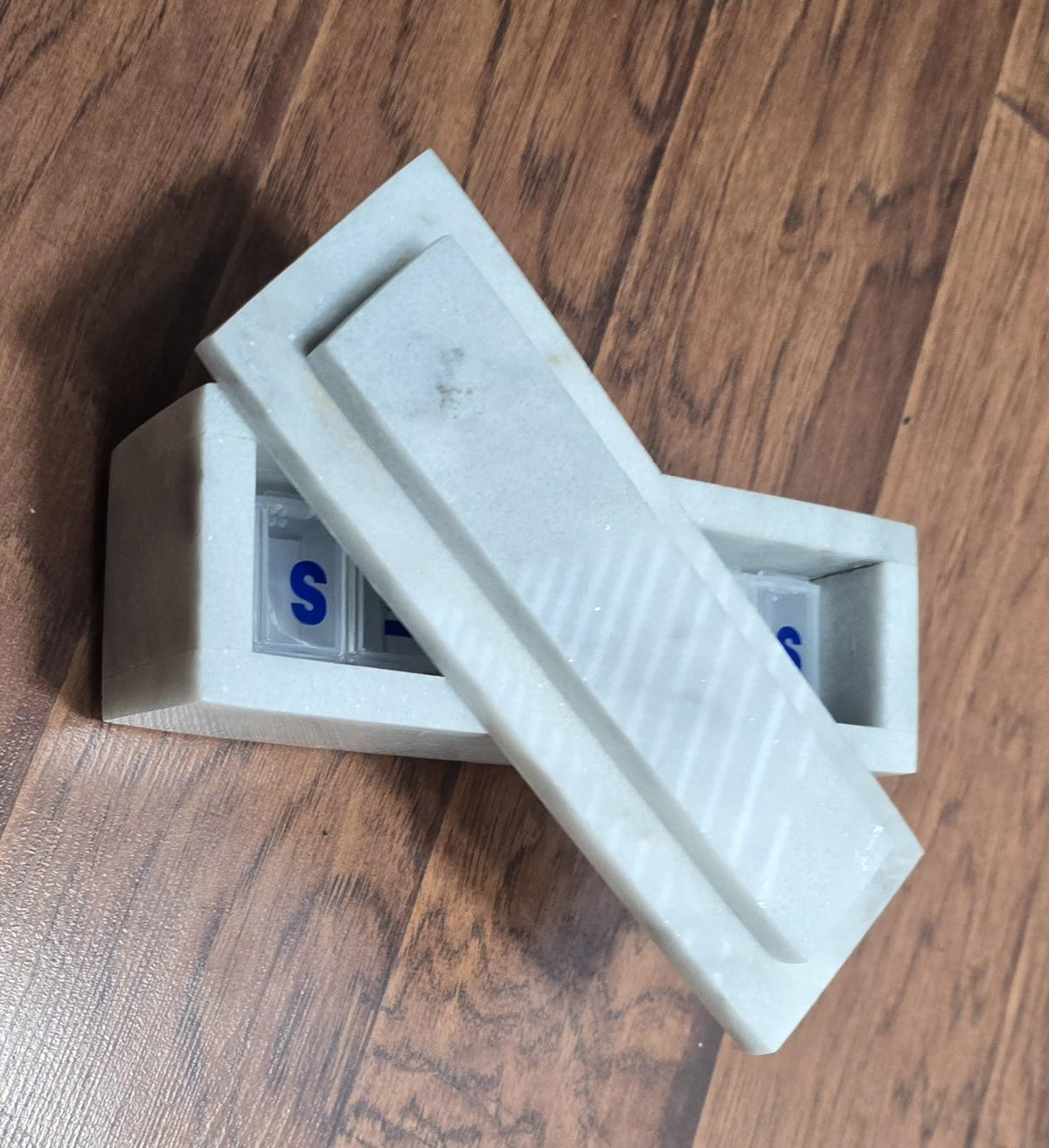 Ocean Silver marble pill box 7"×2 1/4" height 2 3/8" with weakly pill organizer FREE SHIPPING