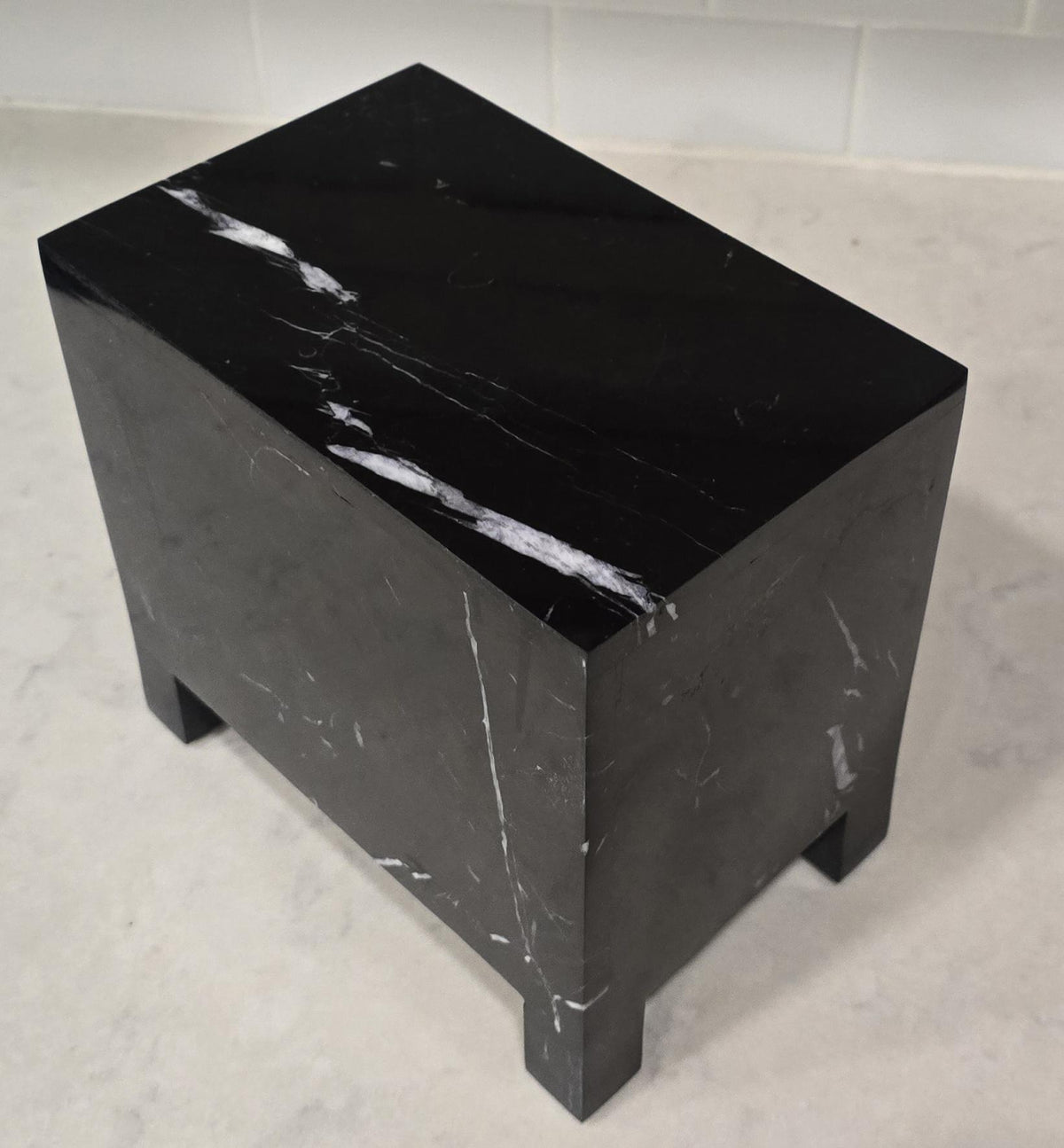 Handmade Nero Marquina Marble Pet Urn, Modern Memorial