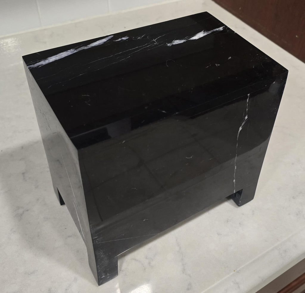 Handmade Nero Marquina Marble Pet Urn, Modern Memorial