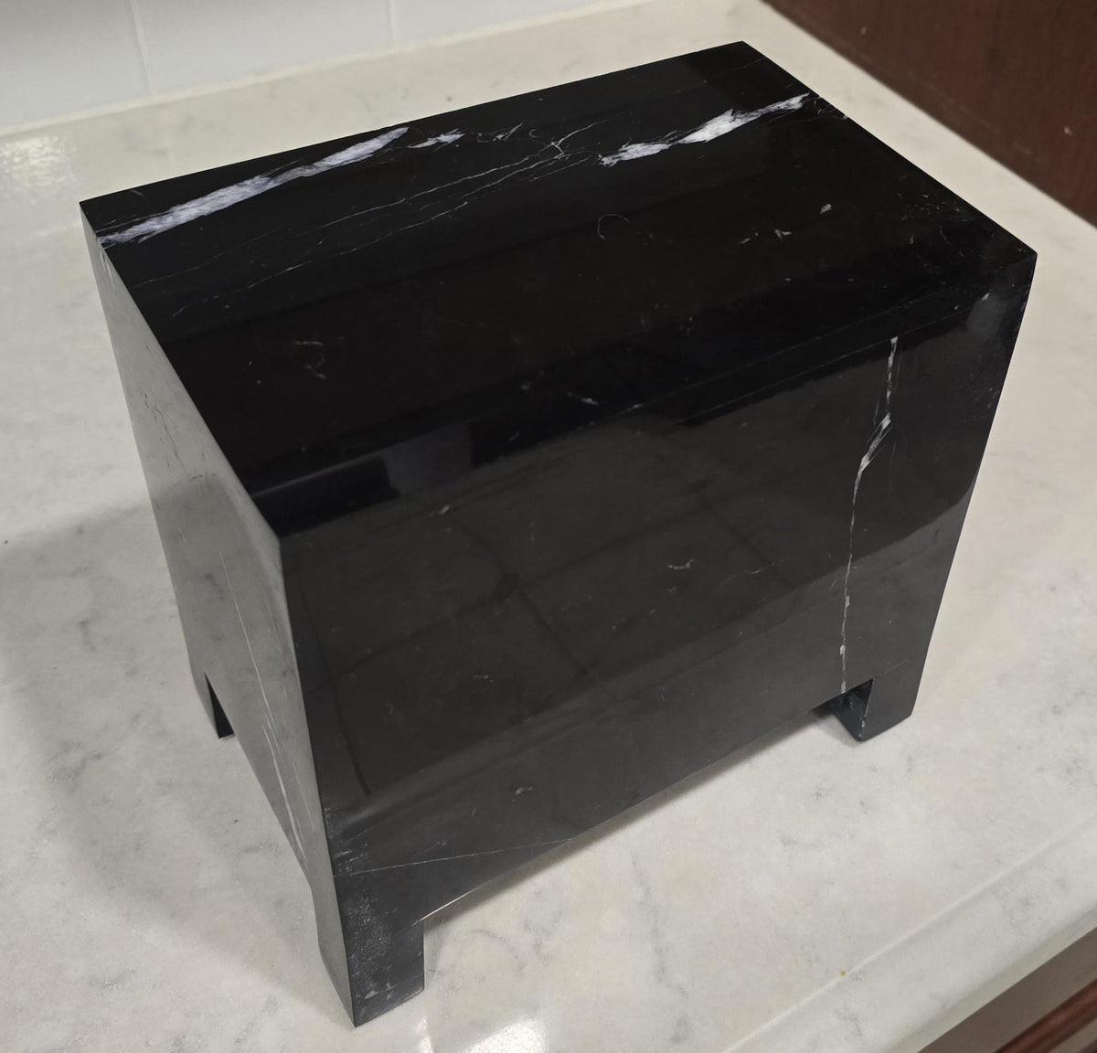 Handmade Nero Marquina Marble Pet Urn, Modern Memorial