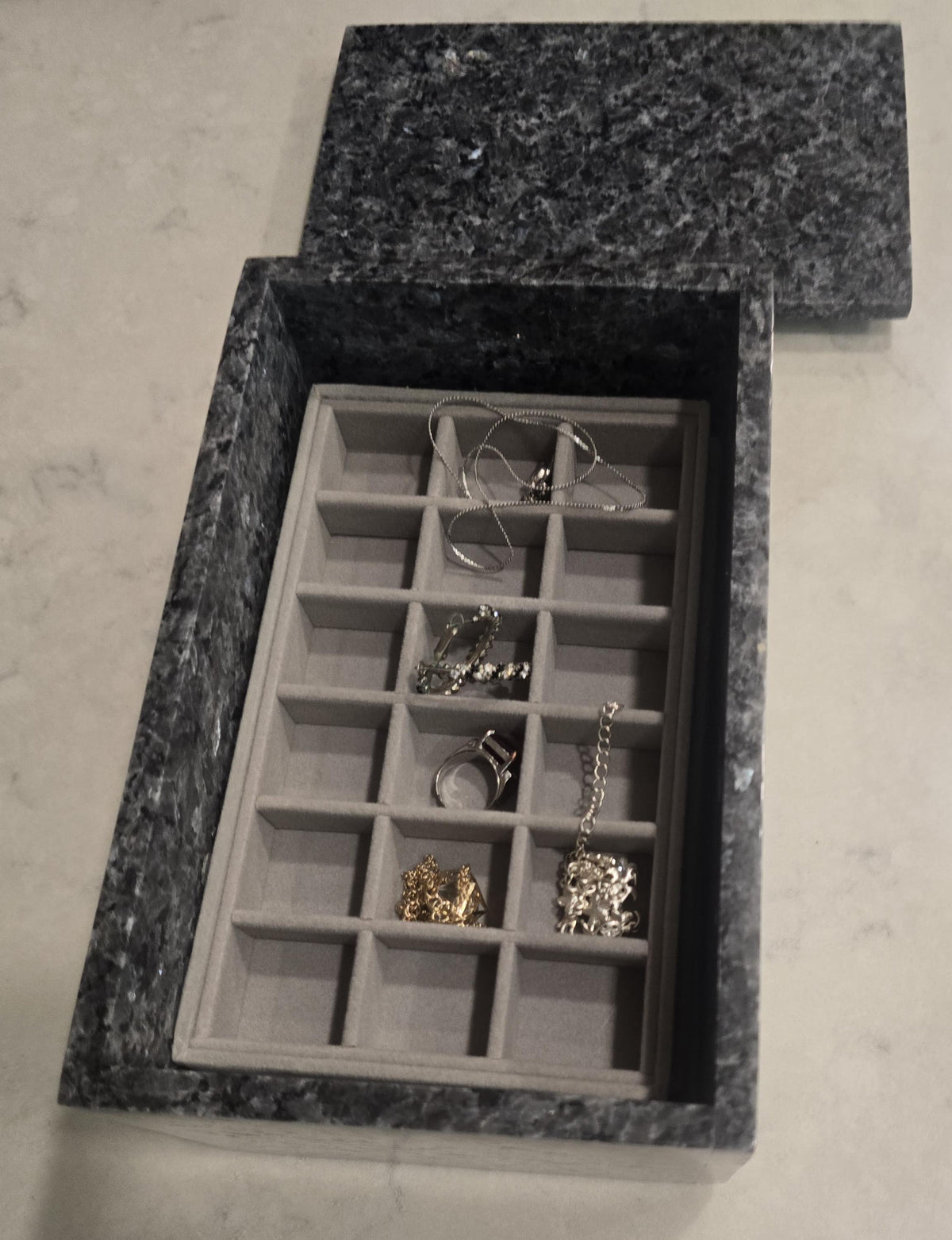 3 Tiered Blue Pearl Granite Jewelry box 9 1/2" × 6" height 4 3/4" Handmade Handcrafted Free Shipping