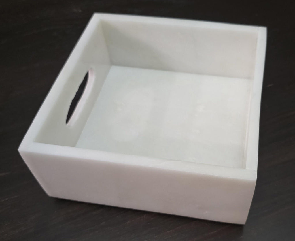 White Carrara Marble Napkin Holder 7 1/4"×7 1/4" height 3 1/2" with side handles holds 6" napkins perfectly FREE SHIPPING