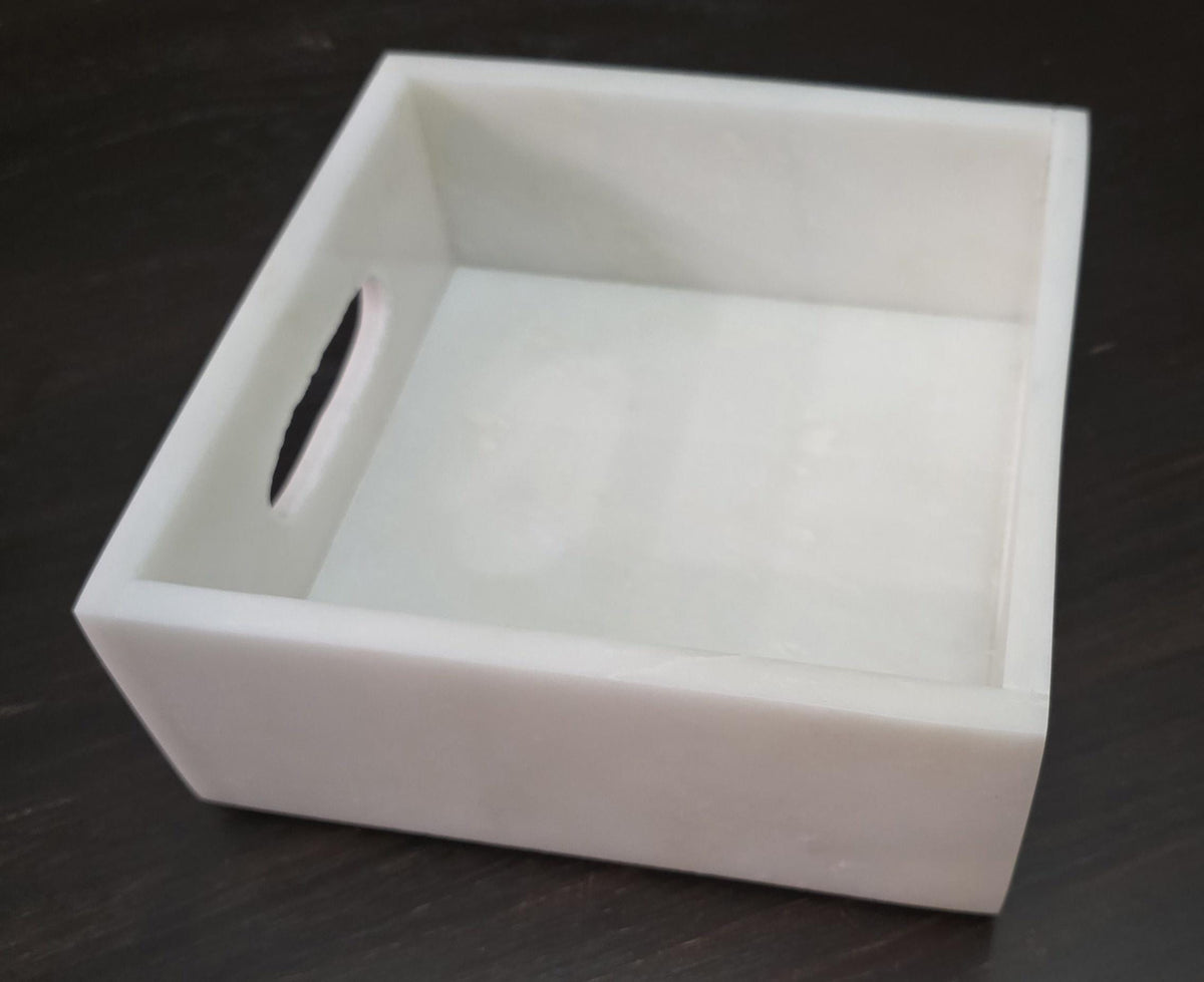 White Carrara Marble Napkin Holder 7 1/4"×7 1/4" height 3 1/2" with side handles holds 6" napkins perfectly FREE SHIPPING
