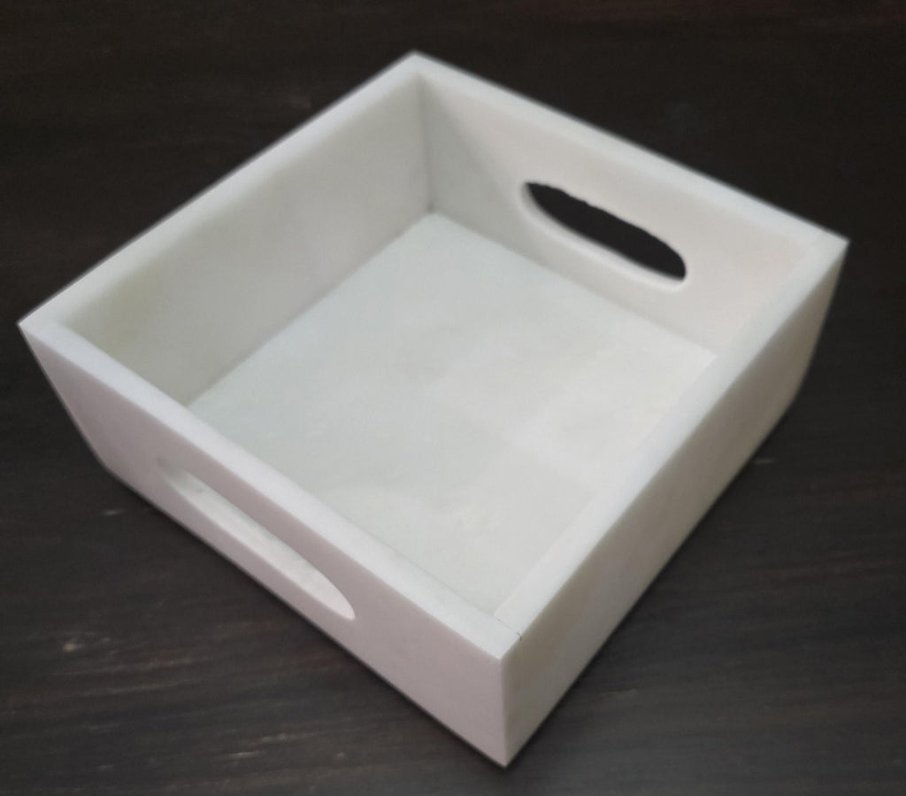 White Carrara Marble Napkin Holder 7 1/4"×7 1/4" height 3 1/2" with side handles holds 6" napkins perfectly FREE SHIPPING