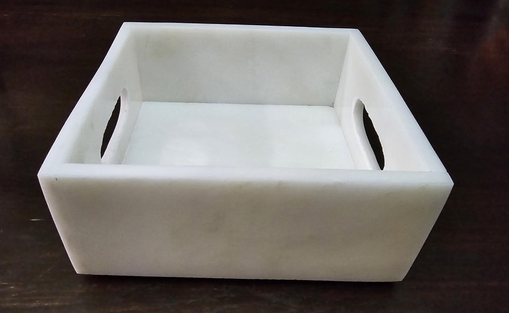 White Carrara Marble Napkin Holder 7 1/4"×7 1/4" height 3 1/2" with side handles holds 6" napkins perfectly FREE SHIPPING